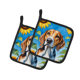 In Sunflowers Pair of Pot Holders (Design: American Foxhound 6009, size: 7.5HX7.5W)