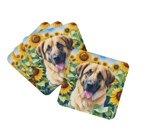 In Sunflowers Foam Coasters (Dog Breed: Anatolian Shepherd 6012, size: 3.5)