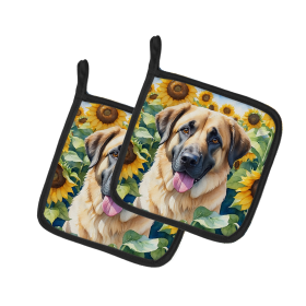 In Sunflowers Pair of Pot Holders (Design: Anatolian Shepherd 6012, size: 7.5HX7.5W)