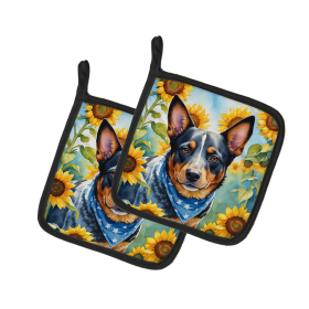 In Sunflowers Pair of Pot Holders (Design: Australian Cattle Dog 6013, size: 7.5HX7.5W)