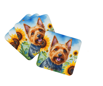 In Sunflowers Foam Coasters (Dog Breed: Australian Terrier 6015, size: 3.5)
