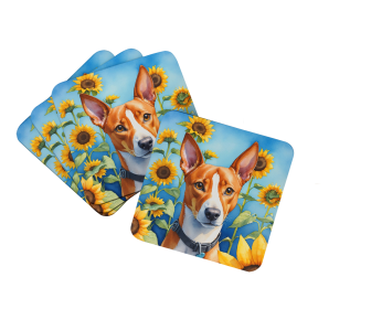 In Sunflowers Foam Coasters (Dog Breed: Basenji 6016, size: 3.5)