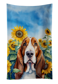 In Sunflowers Kitchen Towel (Dog Breed: Basset Hound 6018, size: 25Hx15W)