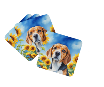 In Sunflowers Foam Coasters (Dog Breed: Beagle 6019, size: 3.5)