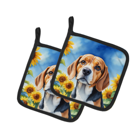 In Sunflowers Pair of Pot Holders (Design: Beagle 6019, size: 7.5HX7.5W)