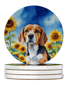 In Sunflowers Large Sandstone Coasters (Dog Breed: Beagle 6019)