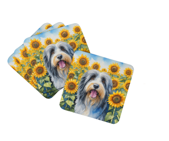 In Sunflowers Foam Coasters (Dog Breed: Bearded Collie 6020, size: 3.5)