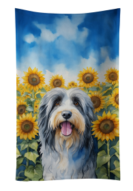 In Sunflowers Kitchen Towel (Dog Breed: Bearded Collie 6020, size: 25Hx15W)