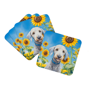 In Sunflowers Foam Coasters (Dog Breed: Bedlington Terrier 6021, size: 3.5)