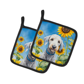 In Sunflowers Pair of Pot Holders (Design: Bedlington Terrier 6021, size: 7.5HX7.5W)