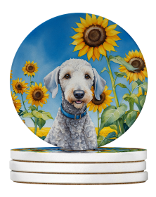 In Sunflowers Large Sandstone Coasters (Dog Breed: Bedlington Terrier 6021)