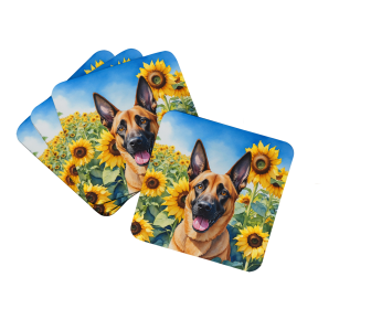 In Sunflowers Foam Coasters (Dog Breed: Belgian Malinois 6022, size: 3.5)