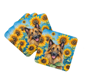 In Sunflowers Foam Coasters (Dog Breed: Belgian Tervuren 6024, size: 3.5)