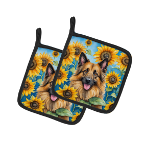 In Sunflowers Pair of Pot Holders (Design: Belgian Tervuren 6024, size: 7.5HX7.5W)