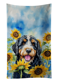 In Sunflowers Kitchen Towel (Dog Breed: Bernedoodle 6025, size: 25Hx15W)