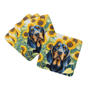 In Sunflowers Foam Coasters (Dog Breed: Black and Tan Coonhound 6028, size: 3.5)