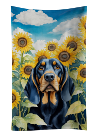 In Sunflowers Kitchen Towel (Dog Breed: Black and Tan Coonhound 6028, size: 25Hx15W)