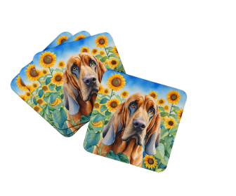 In Sunflowers Foam Coasters (Dog Breed: Bloodhound 6029, size: 3.5)