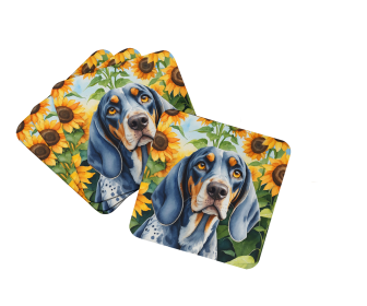 In Sunflowers Foam Coasters (Dog Breed: Bluetick Coonhound 6030, size: 3.5)