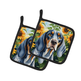 In Sunflowers Pair of Pot Holders (Design: Bluetick Coonhound 6030, size: 7.5HX7.5W)