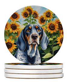 In Sunflowers Large Sandstone Coasters (Dog Breed: Bluetick Coonhound 6030)