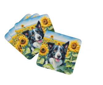 In Sunflowers Foam Coasters (Dog Breed: Border Collie 6031, size: 3.5)