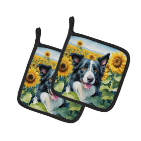 In Sunflowers Pair of Pot Holders (Design: Border Collie 6031, size: 7.5HX7.5W)