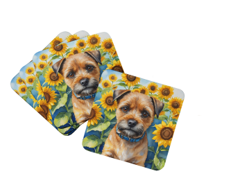 In Sunflowers Foam Coasters (Dog Breed: Border Terrier 6033, size: 3.5)