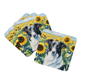 In Sunflowers Foam Coasters (Dog Breed: Borzoi 6034, size: 3.5)