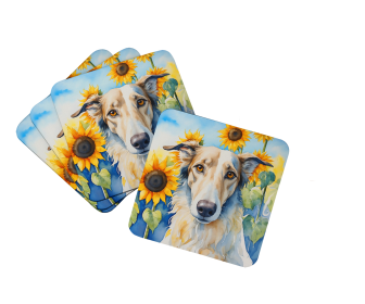 In Sunflowers Foam Coasters (Dog Breed: Borzoi 6035, size: 3.5)