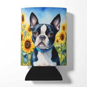In Sunflowers Can or Bottle Hugger (Dog Breed: Boston Terrier 6036, size: Can Hugger)