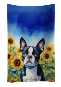 In Sunflowers Kitchen Towel (Dog Breed: Boston Terrier 6036, size: 25Hx15W)