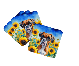 In Sunflowers Foam Coasters (Dog Breed: Boxer 6037, size: 3.5)
