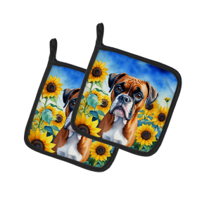 In Sunflowers Pair of Pot Holders (Design: Boxer 6037, size: 7.5HX7.5W)