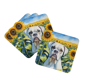 In Sunflowers Foam Coasters (Dog Breed: Boxer 6038, size: 3.5)
