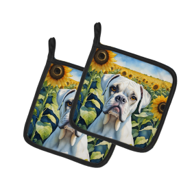 In Sunflowers Pair of Pot Holders (Design: Boxer 6038, size: 7.5HX7.5W)