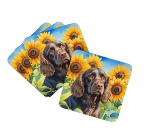 In Sunflowers Foam Coasters (Dog Breed: Boykin Spaniel 6039, size: 3.5)
