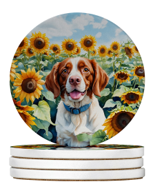 In Sunflowers Large Sandstone Coasters (Dog Breed: Brittany Spaniel 6040)