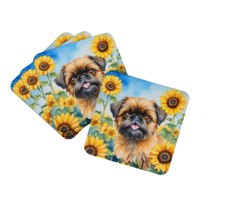 In Sunflowers Foam Coasters (Dog Breed: Brussels Griffon 6041, size: 3.5)