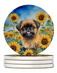In Sunflowers Large Sandstone Coasters (Dog Breed: Brussels Griffon 6041)