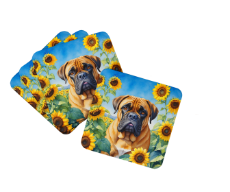 In Sunflowers Foam Coasters (Dog Breed: Bullmastiff 6042, size: 3.5)