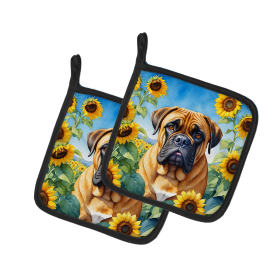 In Sunflowers Pair of Pot Holders (Design: Bullmastiff 6042, size: 7.5HX7.5W)