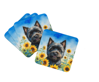 In Sunflowers Foam Coasters (Dog Breed: Cairn Terrier 6043, size: 3.5)