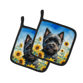 In Sunflowers Pair of Pot Holders (Design: Cairn Terrier 6043, size: 7.5HX7.5W)