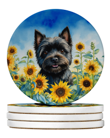 In Sunflowers Large Sandstone Coasters (Dog Breed: Cairn Terrier 6043)