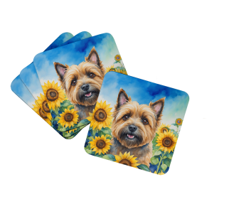 In Sunflowers Foam Coasters (Dog Breed: Cairn Terrier 6044, size: 3.5)