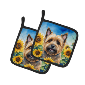 In Sunflowers Pair of Pot Holders (Design: Cairn Terrier 6044, size: 7.5HX7.5W)