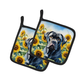 In Sunflowers Pair of Pot Holders (Design: Cane Corso 6045, size: 7.5HX7.5W)