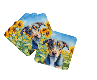 In Sunflowers Foam Coasters (Dog Breed: Catahoula 6046, size: 3.5)