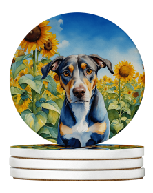 In Sunflowers Large Sandstone Coasters (Dog Breed: Catahoula 6046)